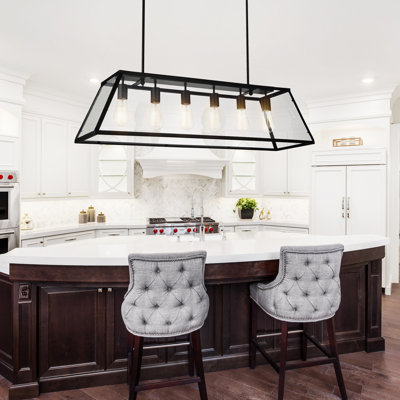 42'' Black Rustic Down Chandelier for Kitchen, Dining Room, Entryway – LED Compatible 6-Light with E26 Bulb Base