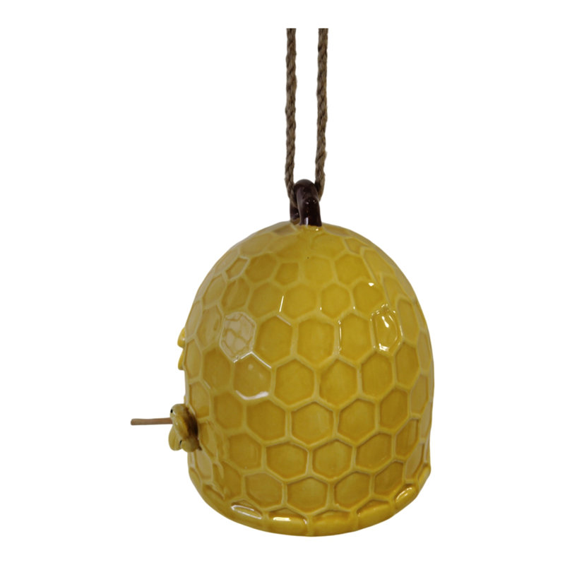 Yellow Stoneware Honeycomb Bird Feeder