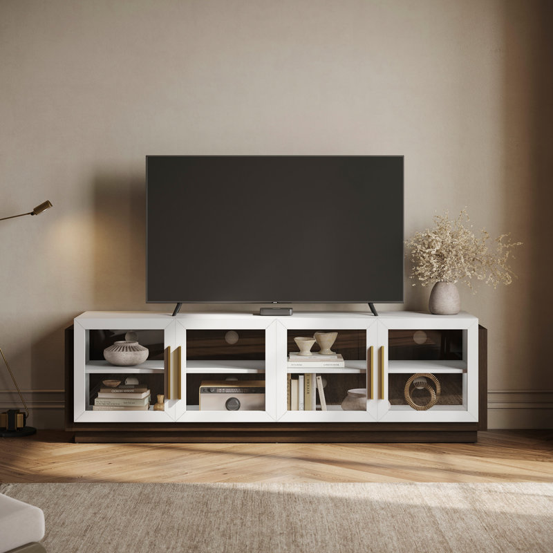 Asada TV Stand 75" Media Console, White/Brown