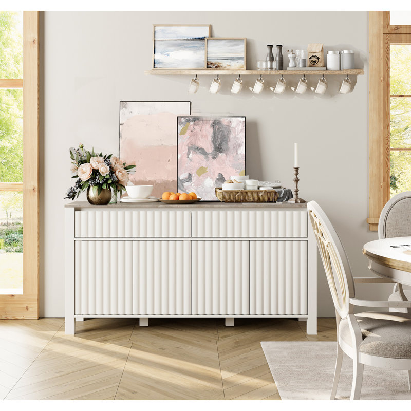 Buffet Wrought Studio ™, armoire-bar 57 pouces avec tiroirs et tablettes réglables, armoire de rangement, console, cuisine, salle à manger, salon, blanc