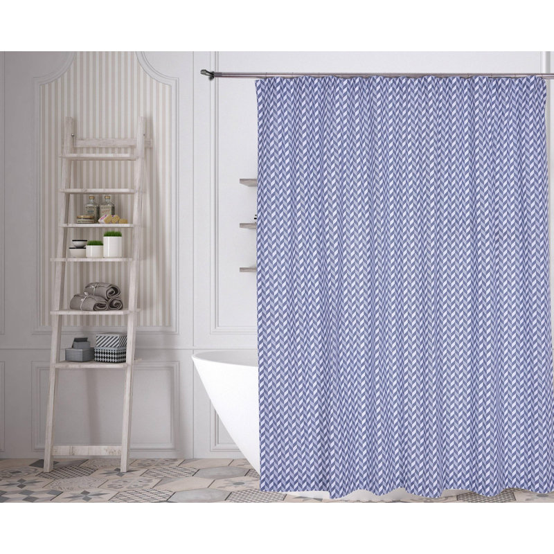 Rideau de douche simple à chevrons 100% coton Stoke, Bleu marine