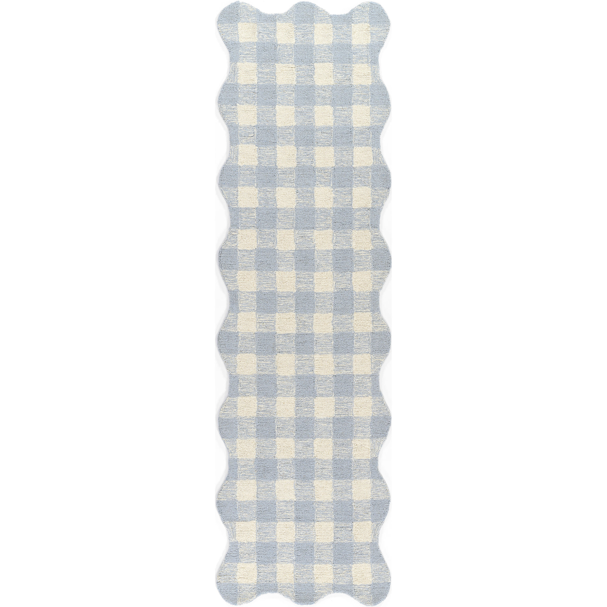 Lola Hand Tufted Wool Plaid Blue Area Rug, Runner 2'3" x 8'