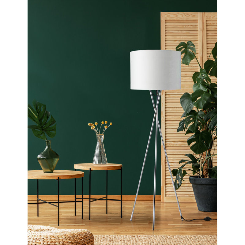 Lampe trépied 62 po Burwell, Blanc, Placage de chrome