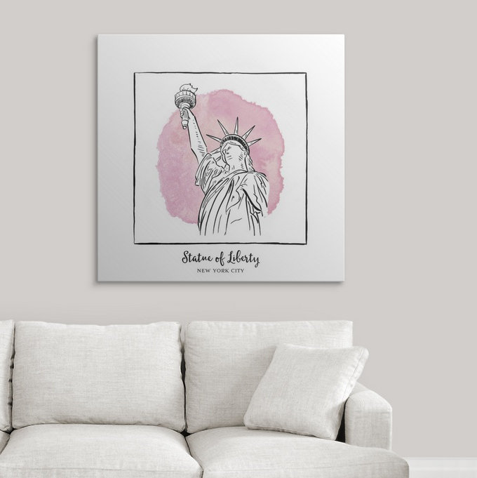 « statue of liberty-brushstroke édifices », impression, H 35 po x l 35 po x P 1,5 po, Toile