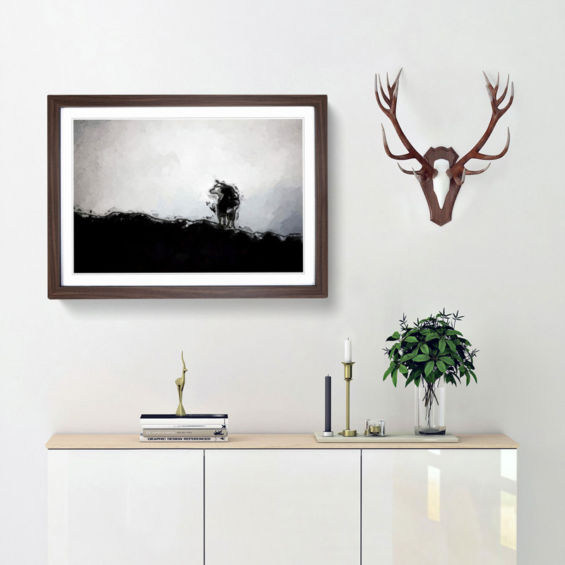 Silhouette of a Wolf in Abstract - Picture Frame Graphic Art Print, Walnut, 40cm H x 60cm W x 2cm D