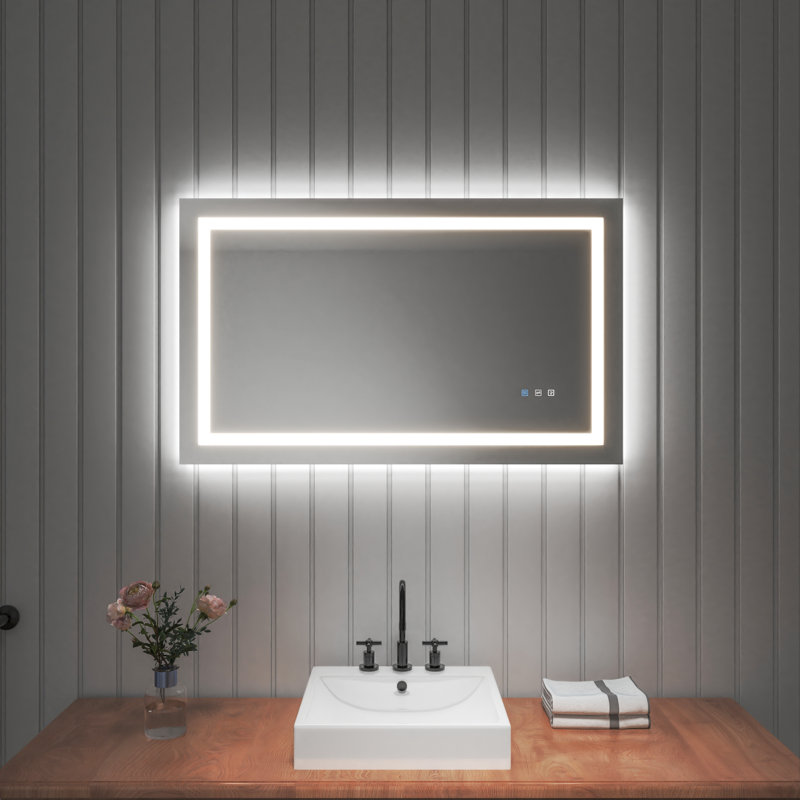 Miroir de salle de bain sans cadre à lumière DEL antibuée avec rétroéclairage et sans cadre, 24 po x 40 po