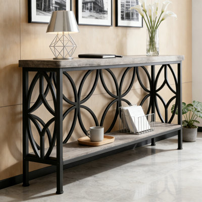 2-Tier Console Table, 70.9" Industrial Sofa Table Behind Couch