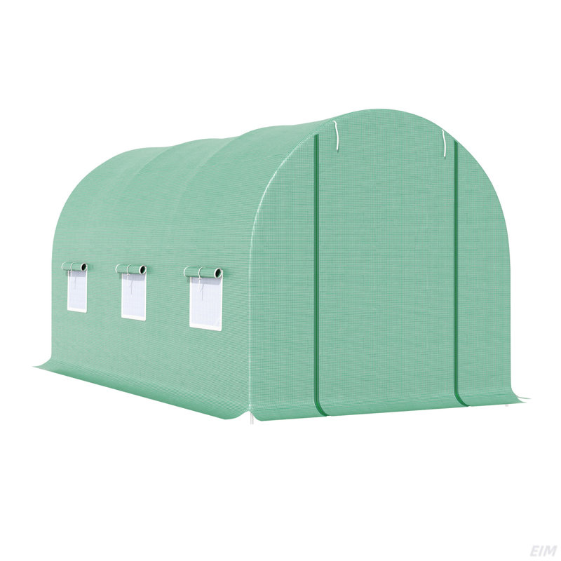 Walk-In Tunnel Greenhouse, Outdoor Green House With Anti-Tear PE Cover, Zipper Doors And Mesh Windows, Green