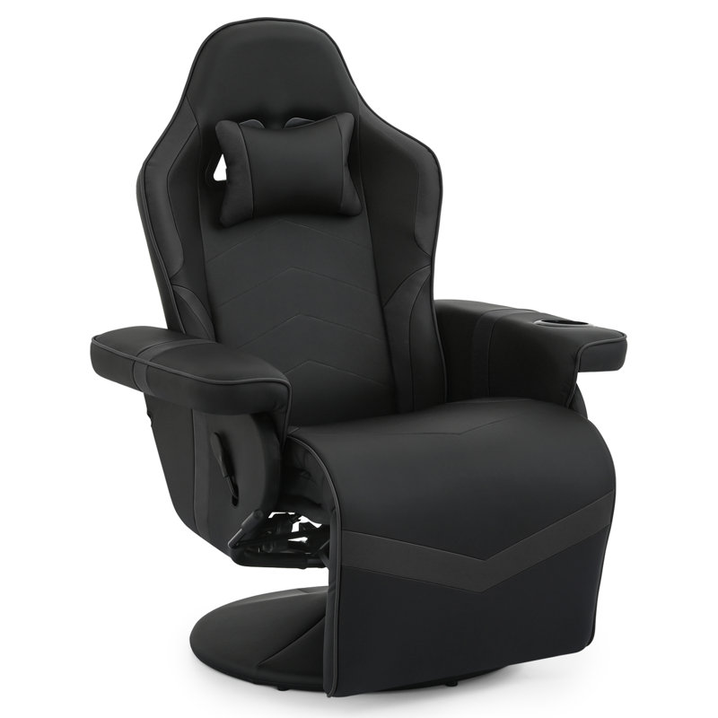 Inbox Zero Reclining Ergonomic Swiveling PC & Racing Game Chair with Footrest, Black