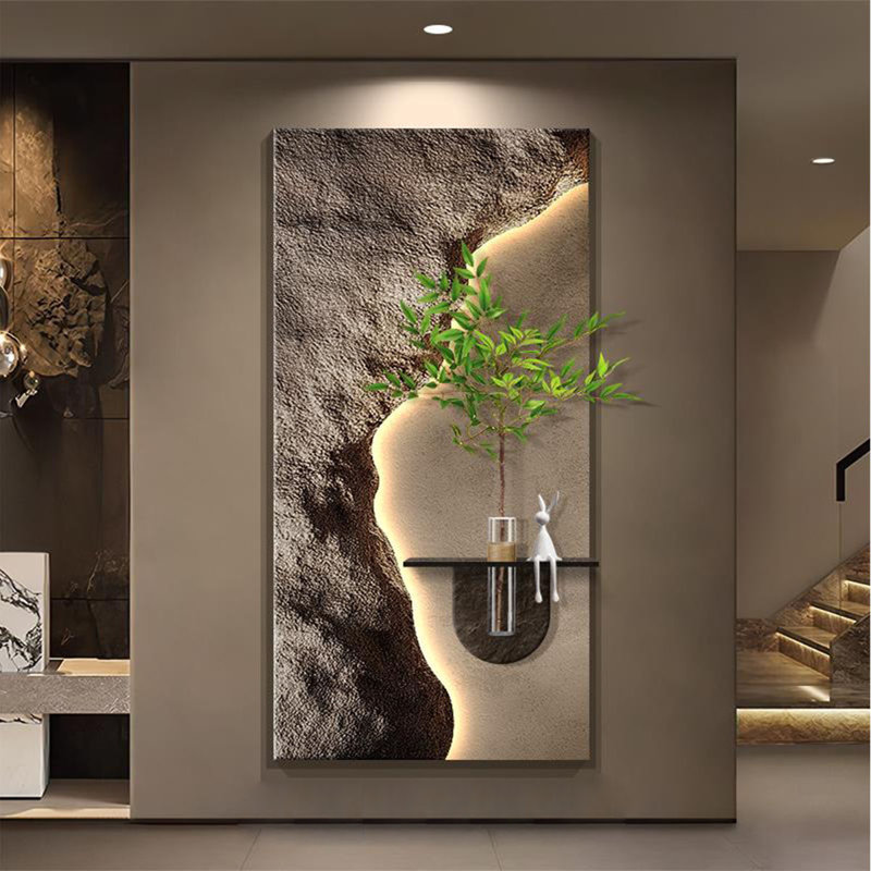 Luxury 3d Sandstone Wall Art With Led Light & Hydroponic Planter - Entryway/Corridor Decor, 70.87'' H X 35.43'' W X 1.18'' D