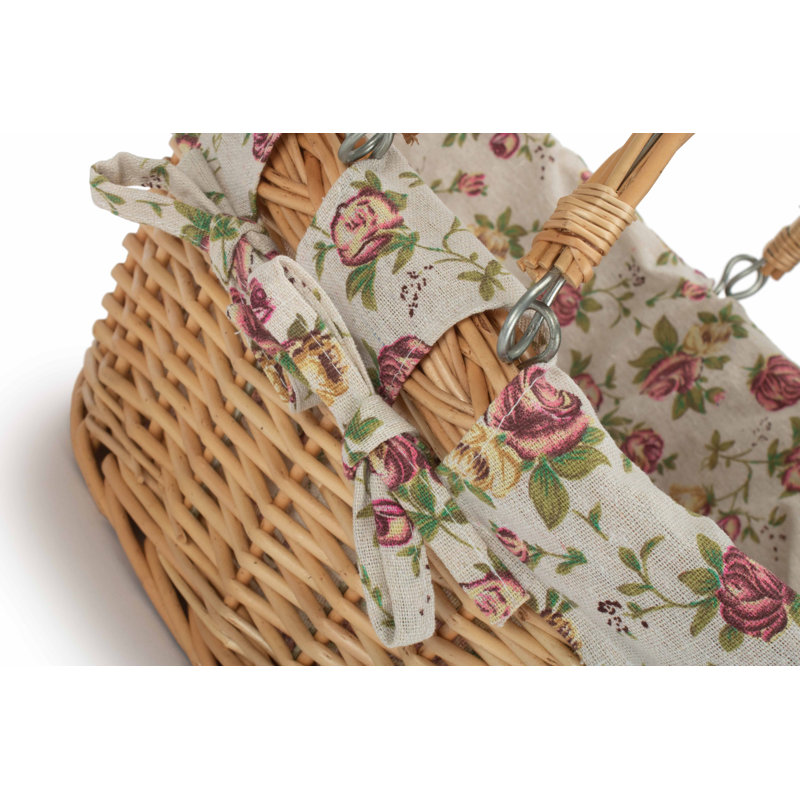 Swing Handle Wicker Shopping Basket with Garden Rose Lining, Medium