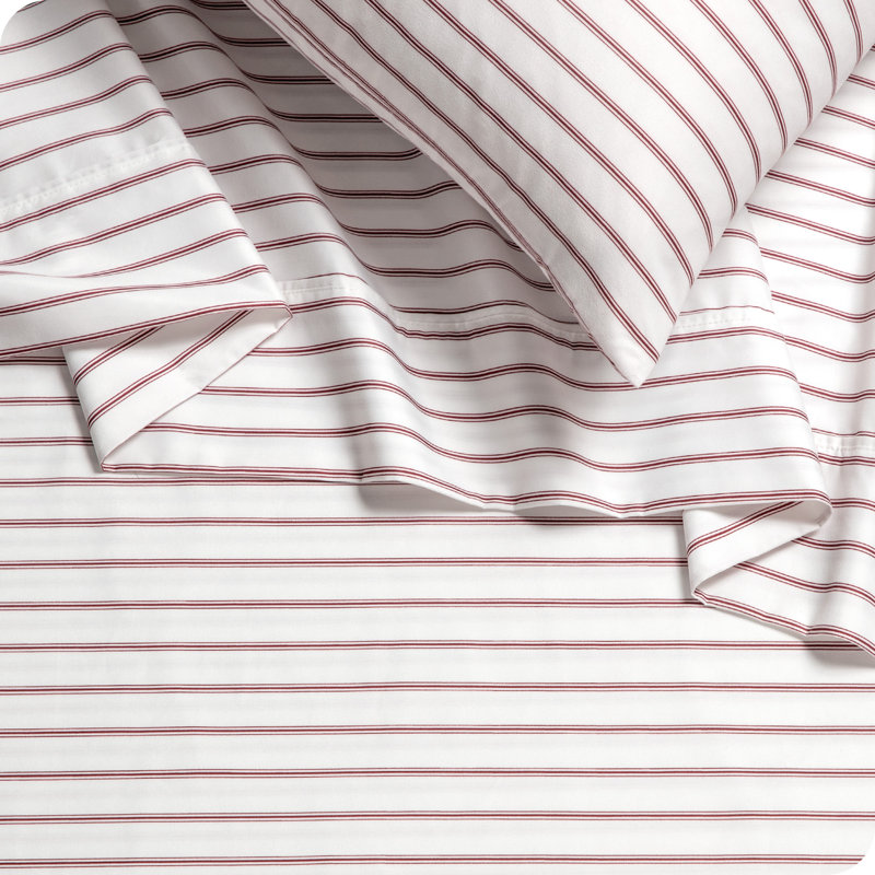 Microfiber Sheet Set, King Sheet Set + 1 Fitted Sheet + 2 Pillowcases, Ticking Stripe - White/Burgundy