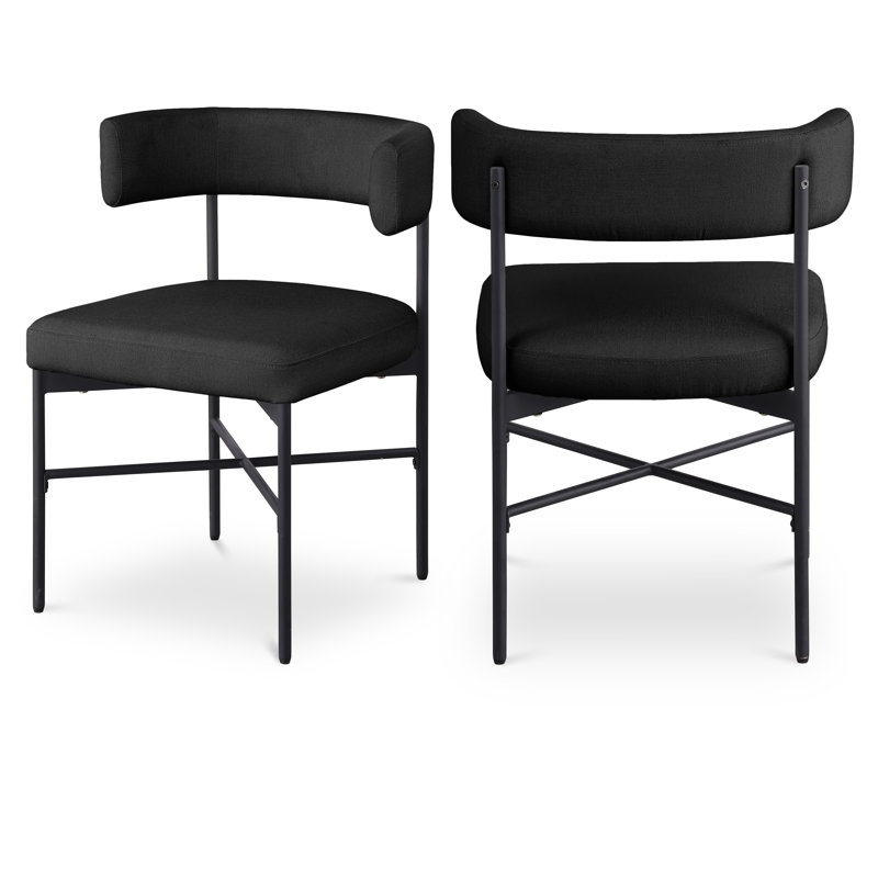 Chaise en tissu texturé Klaidi, Tissu crème texturé en lin, Matte Black