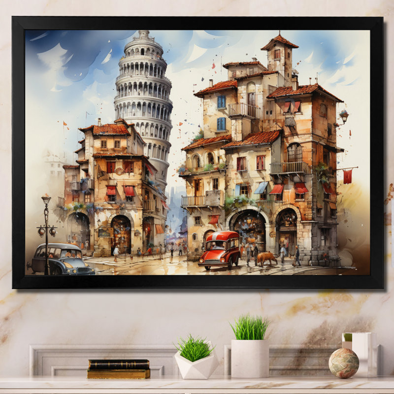 Italy Leaning Tower Magic - Italy Canvas Art Print, H 34 po x l 44 po x P 1,5 po, Cadre simple noir