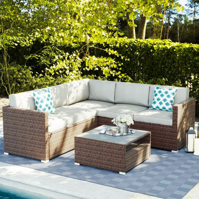 Fardin 5-Person Patio Wicker Sectional Seating Group with Cushions