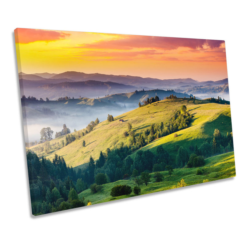 Sunset Landscape Mountains - Wrapped Canvas Print, 30.5cm H x 45.7cm W x 2cm D