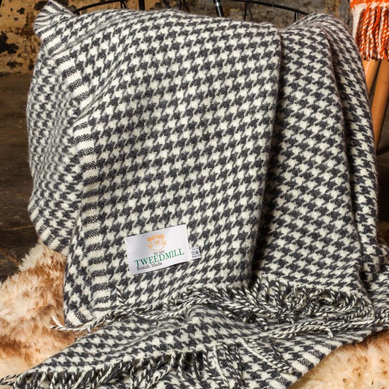 Lifestyle Houndstooth Throw - 140X183cms Tweedmill Blanket, Charcoal