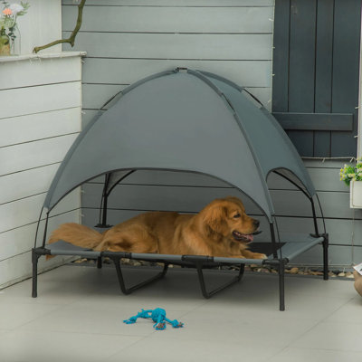 Lit portatif surélevé pour chien 48 "x36", lit pour animal de compagnie rafraîchissant avec abat-jour de protection UV pour camping d'intérieur en plein air