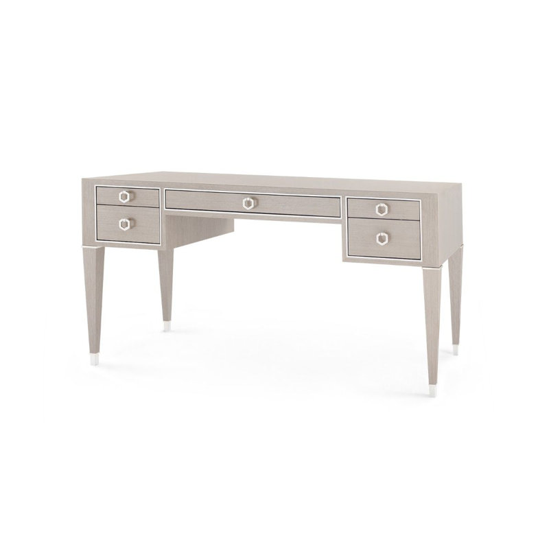 Morris Solid Wood Writing Desk, Taupe Gray/Nickel