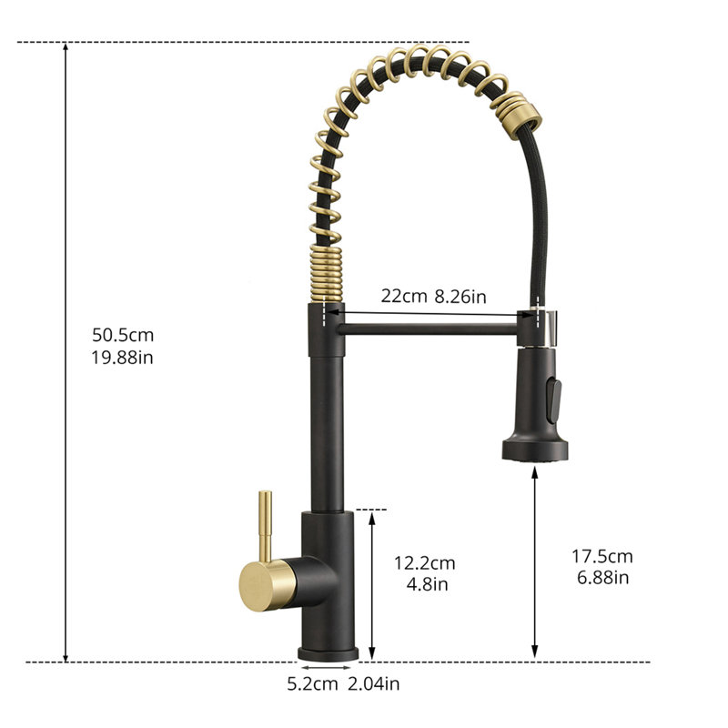 Topcraft Single handle Pull Down Kitchen Faucet, Matte Black/Gold
