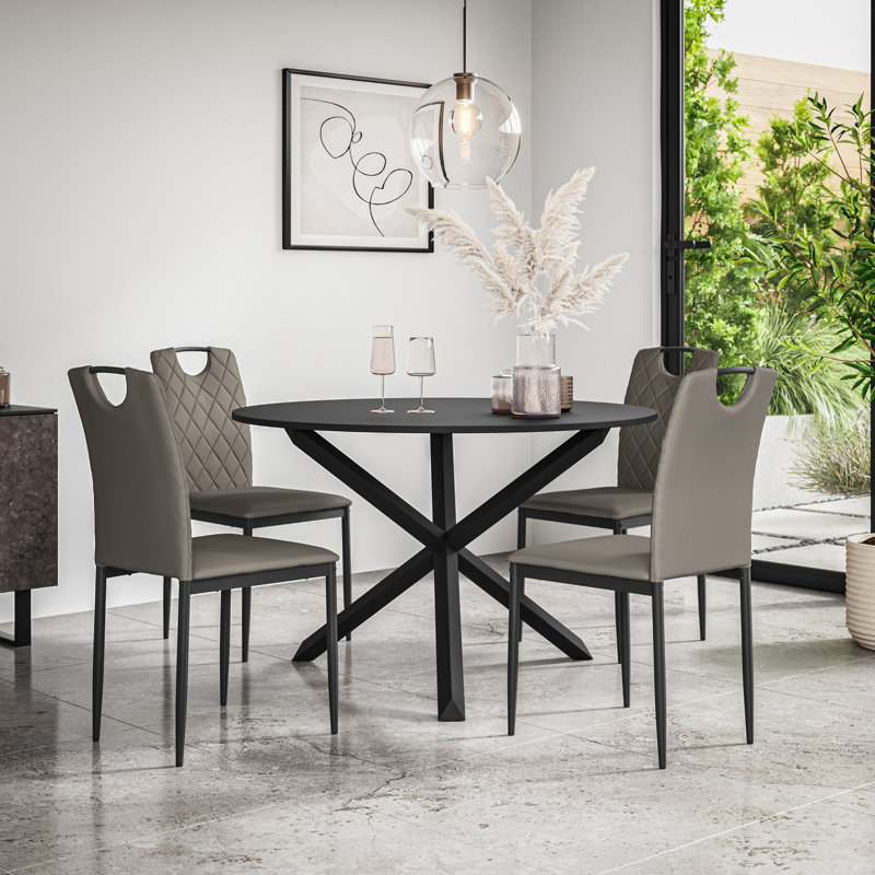 Daraich 4 - Person Dining Set, Black/Black/Grey