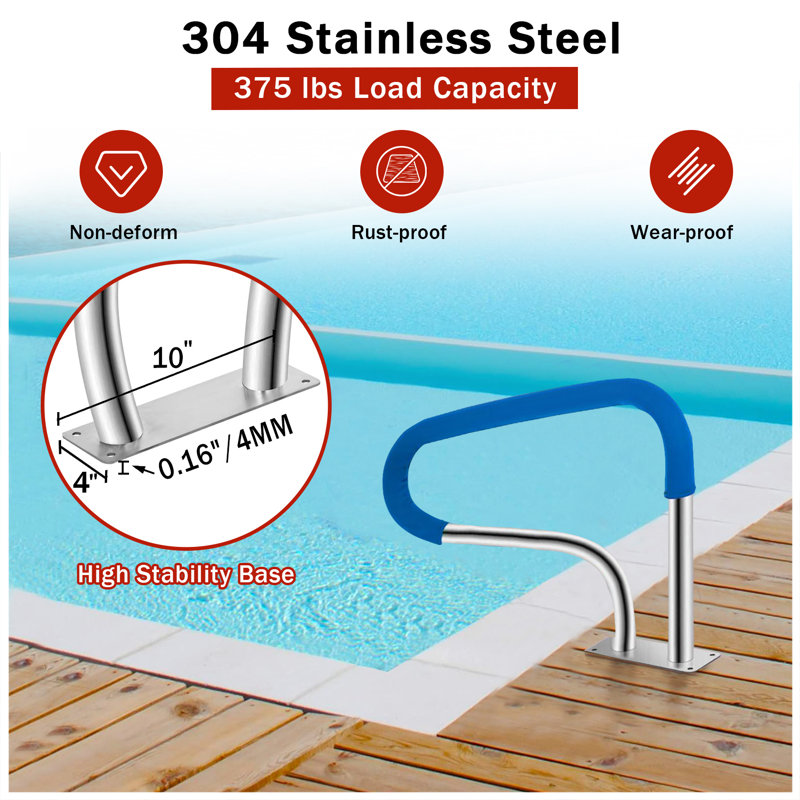 Main courante de piscine 39 po x 32 po pour piscine creusée, rampe de sécurité en acier inoxydable 304 avec capacité de 375 lb, rail antidérapant pour piscine, spa, parc aquatique