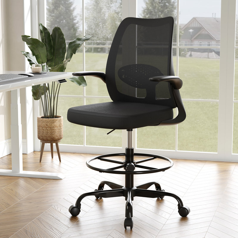 Ergonomic Mesh Drafting Chair Tall Office Chair With Adjustable Footrest Ring, Black