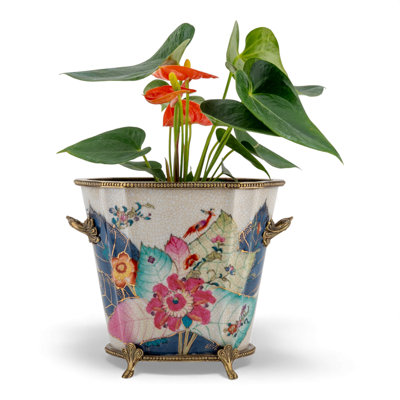 Tobacco Leaf Oval Porcelain Basin with Bronze Ormolu
