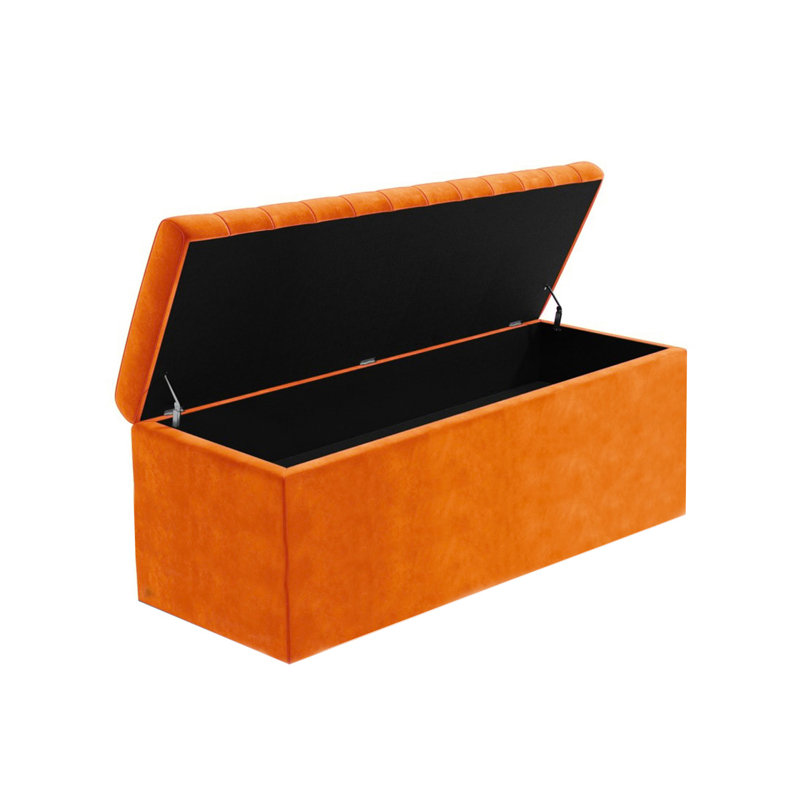 Safar Wide Velvet Rectangle Solid Color Standard Ottoman Box with Storage, Burnt Orange Plush Velvet, 90 cm