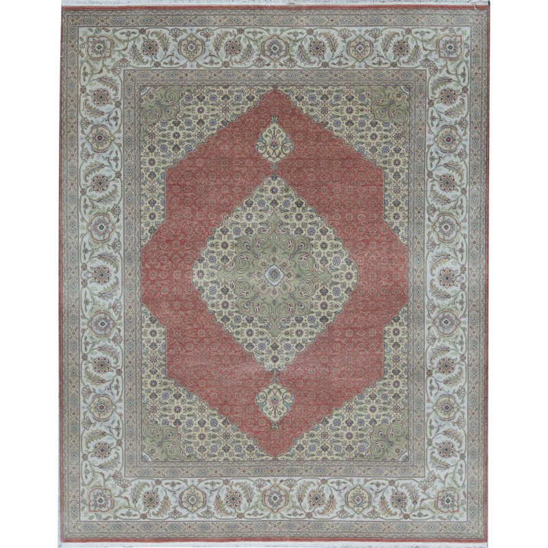 Tapis rouille et ivoire de haute qualité noué à la main