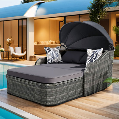 80.1-Inch Outdoor Day Bed With Adjustable Canopy