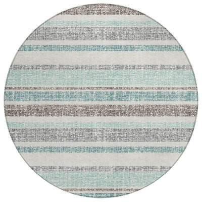 Machine Washable Indoor/Outdoor Xhevrie Teal Rug