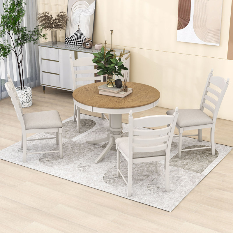 Ensemble de salle à manger extensible pour 4 personnes Afreena, Naturel, Blanc cassé, Blanc cassé