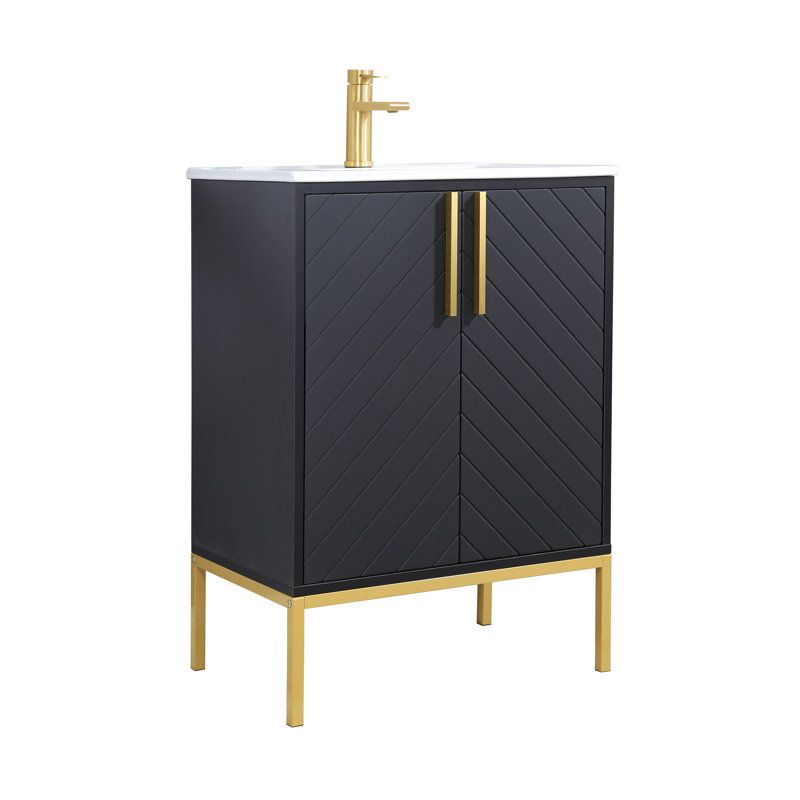Meuble-lavabo simple 24 po noir avec plateau en céramique