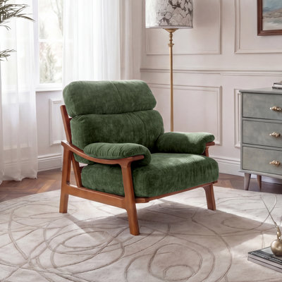 Chaise d'appoint Mid-Century avec structure en bois massif et coussins amovibles