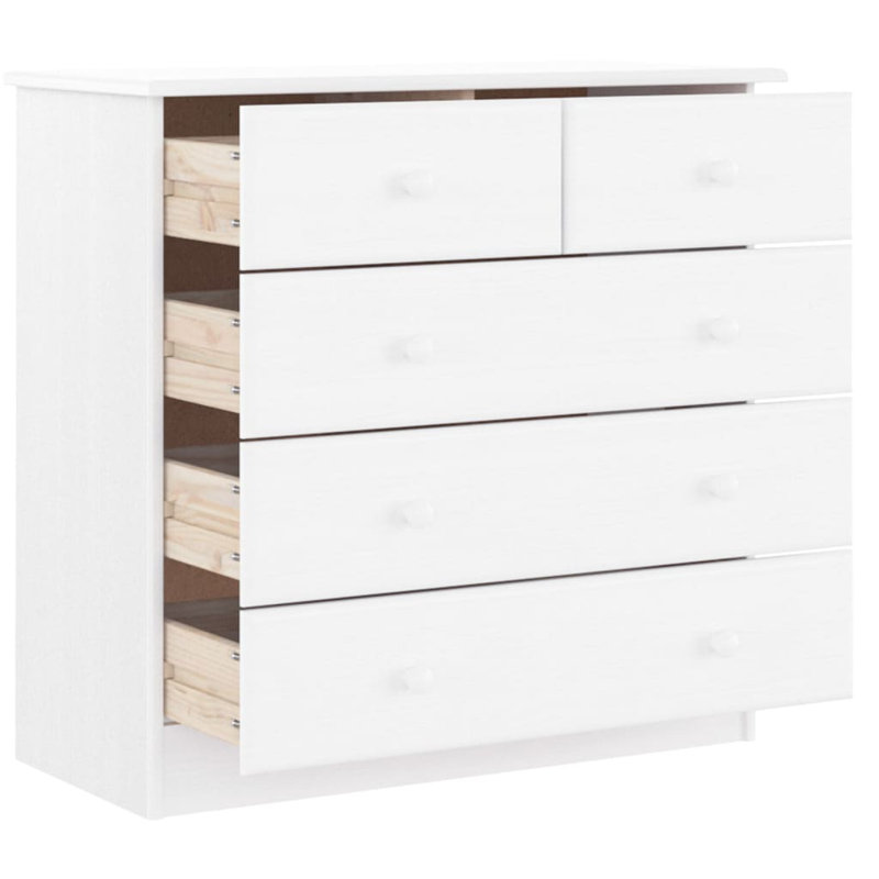 Mamon Solid Wood 77cm W 5 - Drawer Chest of Drawers, White