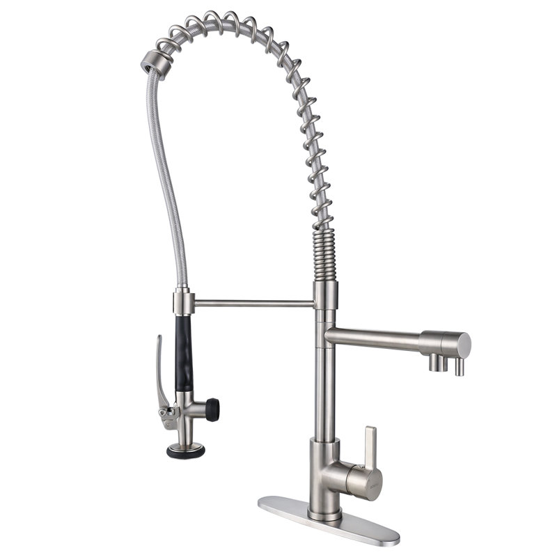 Robinet de cuisine à poignée simple Spring, Nickel brossé