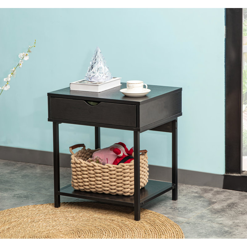 Kila Accent Table with Storage - Versatile Small Table for Home Office, Black, Black