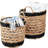 Set Of 2 Round Decorative Wicker Baskets With Handles, Natural/Black Natural
