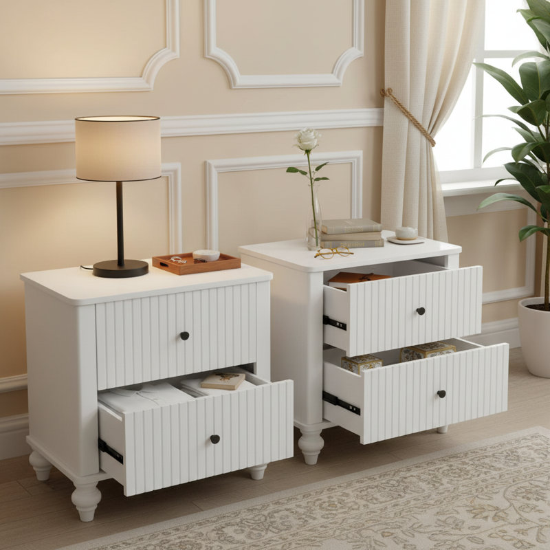 Table de chevet Bennett Mid-Century, Blanc, 2
