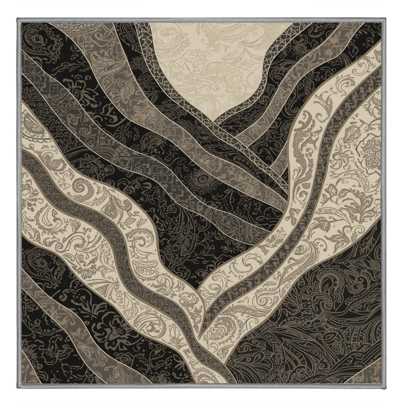 Tapis oriental gris lavable à la machine Paxon Classic - reliure grise, Carré 5 pi