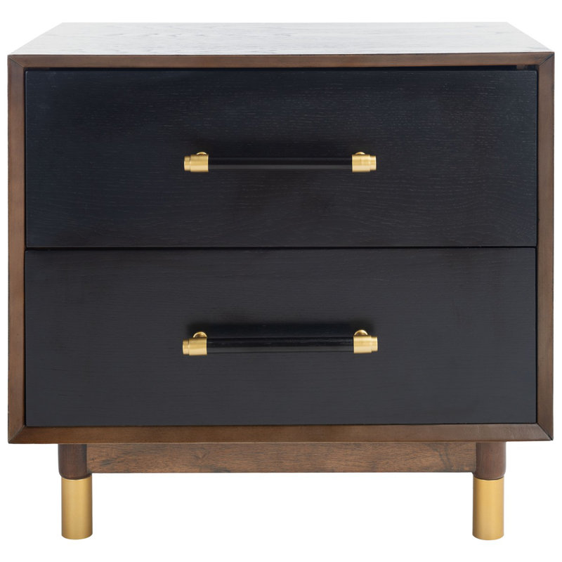 Justice Walnut & Black 2 Drawer Nightstand with Brass Accents
