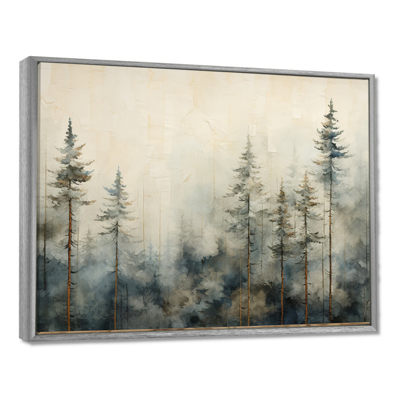 Minimalisme forêt de pins d'hiver - décoration murale forêt, H 30 po x l 40 po x P 1,5 po, Encadrement argenté