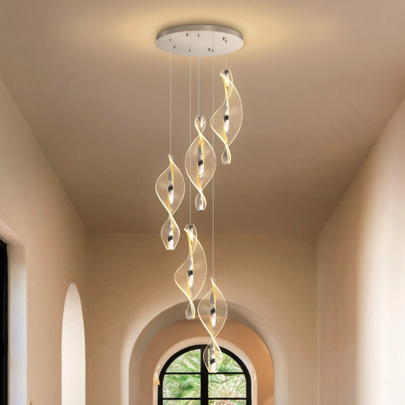 Lustre 3 lumières DEL moderne en acrylique à intensité variable, 2160 Lumens, 59" H x 11.8" W x 11.8" D, Silver