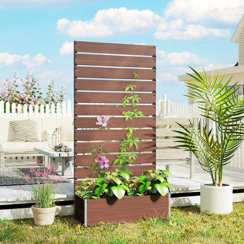 Raised Garden Bed with Trellis for Climbing Plants & Vines, Brown, Light Brown, 70.9" H x 35.6" W x 15" D