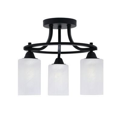 Paramount 3 Light Semi-Flush Shown In Matte Black Finish With 4" White Marble Glass