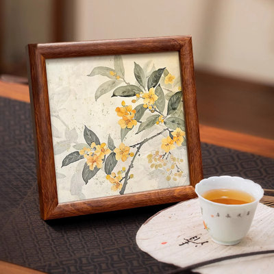 Art de bureau rétro-chic - nouvelle peinture florale chinoise avec cadre arqué