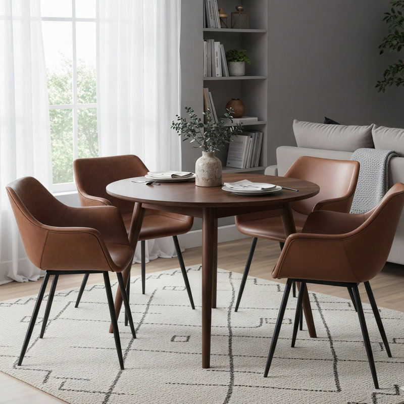 Haglund Leather Dining Chair with Powder-Coated Iron Legs Accent Side Chair Foam Padded Seat Versatile Kitchen Chair for Modern Home and Kitchen