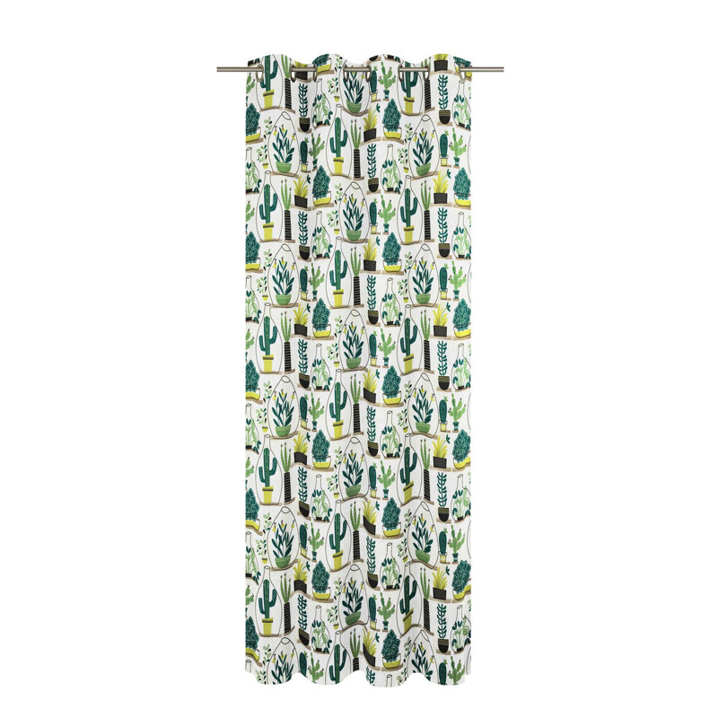 Cayton Room Darkening Curtain Single Panel, 150 x 130cm, White/Green