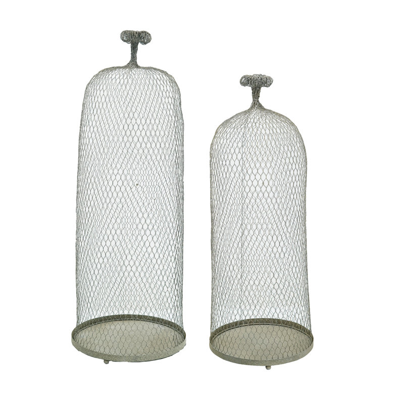 Iron Wire Cloches with Round Base  Set of 2  Gray
